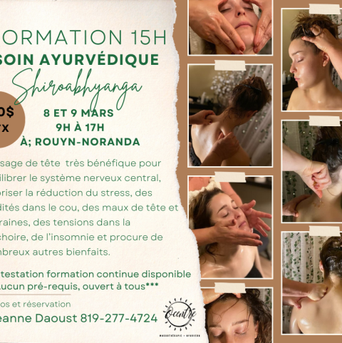 Soin ayurvédique Shiroabhyanga - Formation de 15h à Rouyn-Noranda